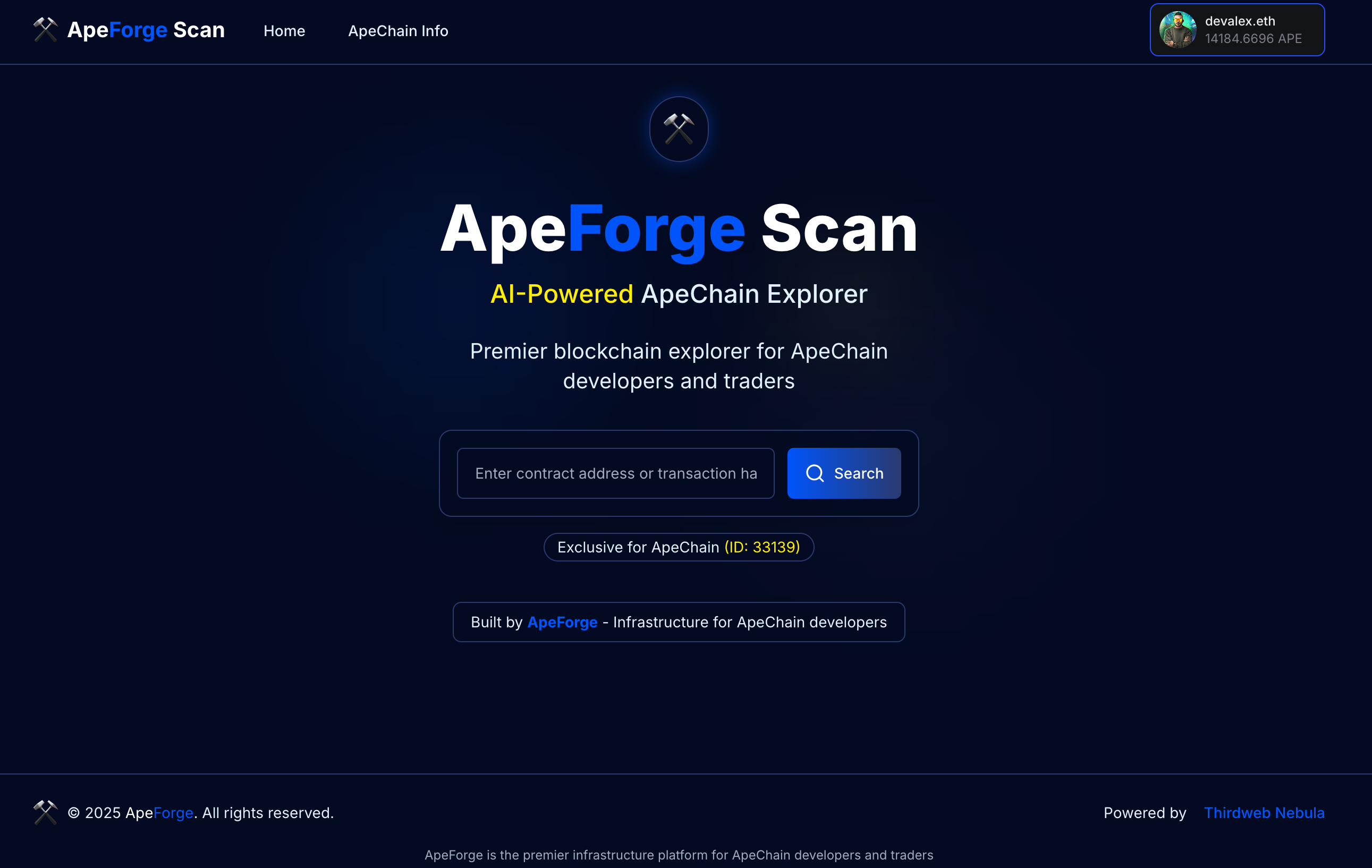 ApeForge Scan - AI-Powered ApeChain Explorer